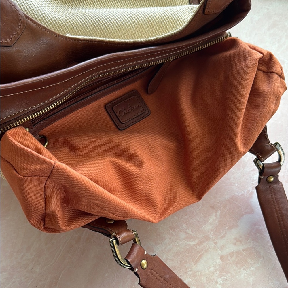 Vintage Cole Haan Brown Leather and Linen Women's Shoulder Bag - Picture 7 of 16